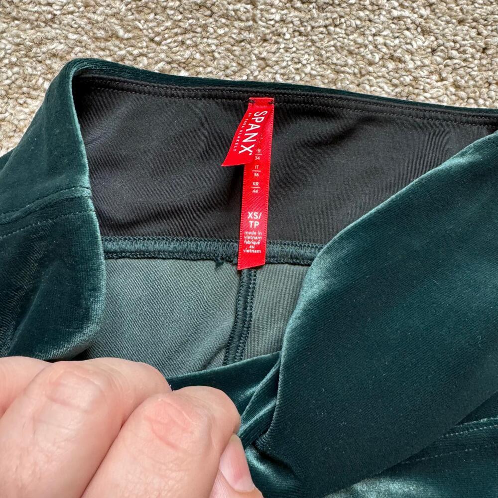 Spanx Velvet Velour Leggings Malachite Emerald Green Size Extra Small Women's - Picture 2 of 3